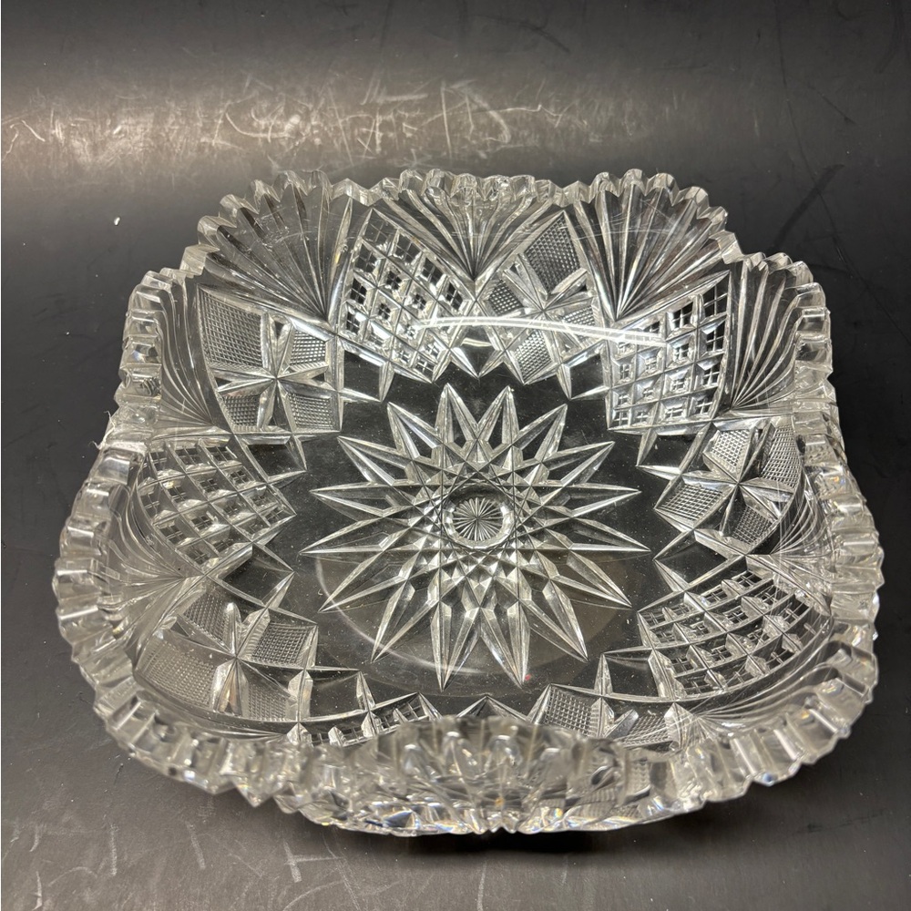 Elegant Crystal Cut Glass Star Pattern Candy Bowl